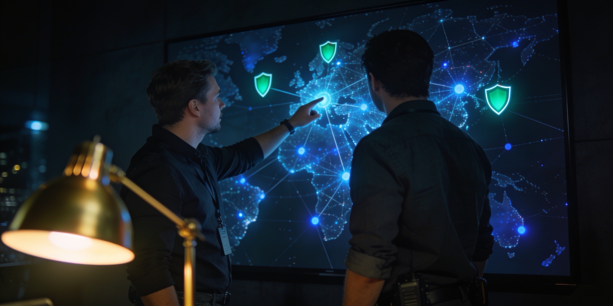 A threat modelling session at the studio wall, where default-deny access rules are designed