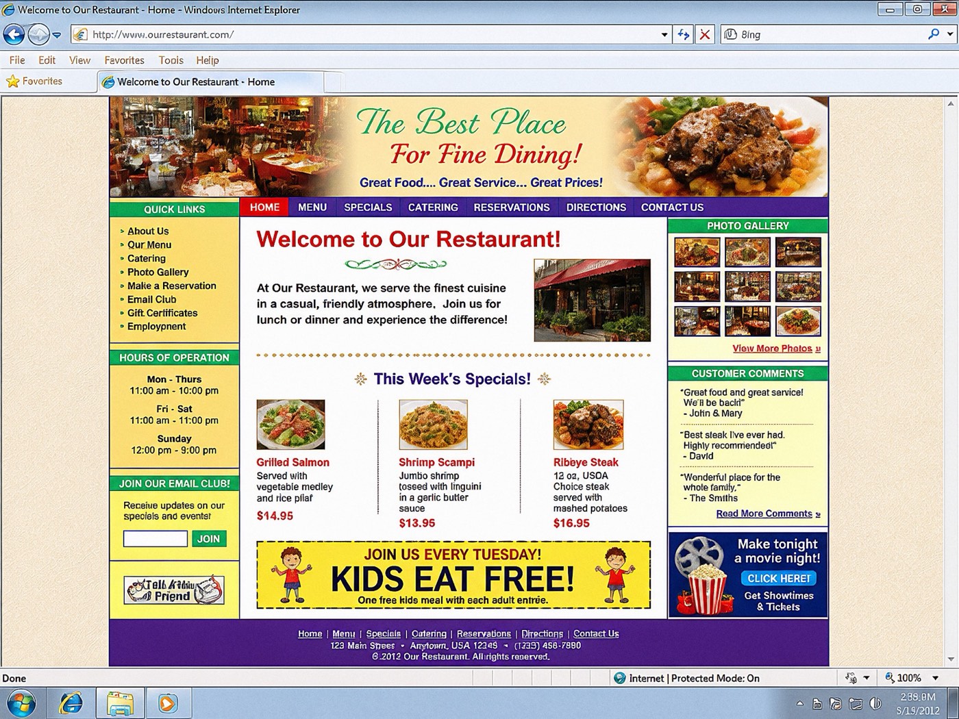 An outdated, cluttered template website